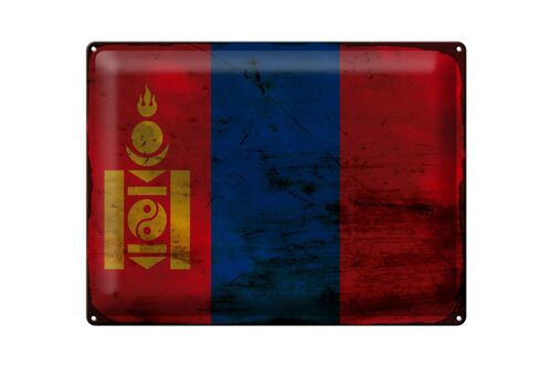 Blechschild Flagge Mongolei 40x30cm Flag of Mongolia Rost
