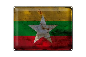 Signe en étain drapeau Myanmar 40x30cm drapeau du Myanmar rouille 1