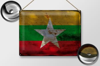 Signe en étain drapeau Myanmar 40x30cm drapeau du Myanmar rouille 2