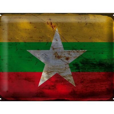 Cartel de chapa Bandera de Myanmar 40x30cm Bandera de Myanmar Óxido