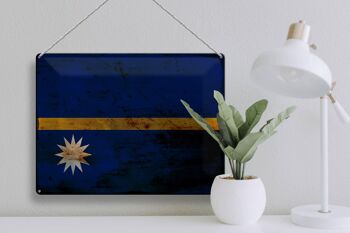 Panneau en étain drapeau Nauru 40x30cm, drapeau de Nauru rouille 3