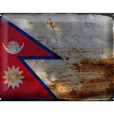 Cartel de chapa Bandera de Nepal 40x30cm Bandera de Nepal Óxido