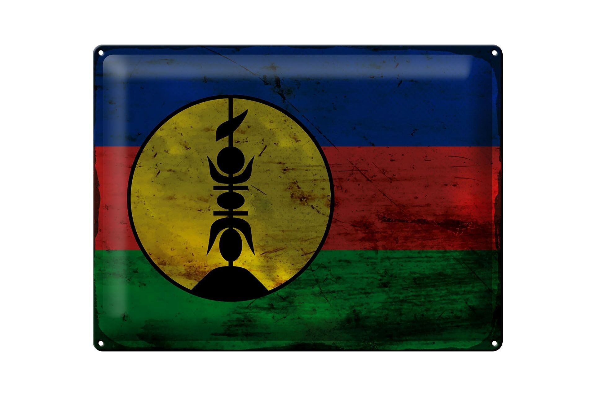 Targa in metallo Bandiera Nuova Caledonia 40x30 cm Bandiera Ruggine