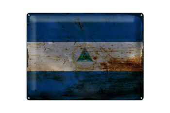 Signe en étain drapeau Nicaragua 40x30cm drapeau Nicaragua rouille 1