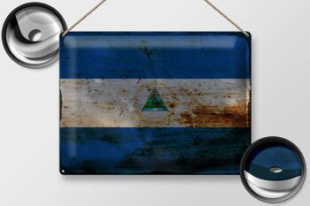 Signe en étain drapeau Nicaragua 40x30cm drapeau Nicaragua rouille 2