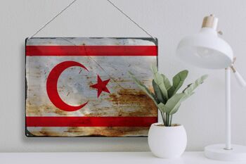 Panneau en étain drapeau de Chypre du nord, 40x30cm, drapeau rouille 3