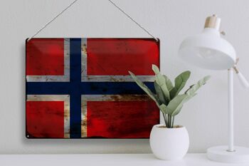 Signe en étain drapeau Norvège 40x30cm drapeau Norvège rouille 3