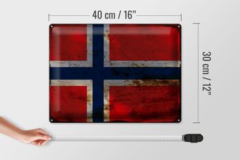 Signe en étain drapeau Norvège 40x30cm drapeau Norvège rouille 4