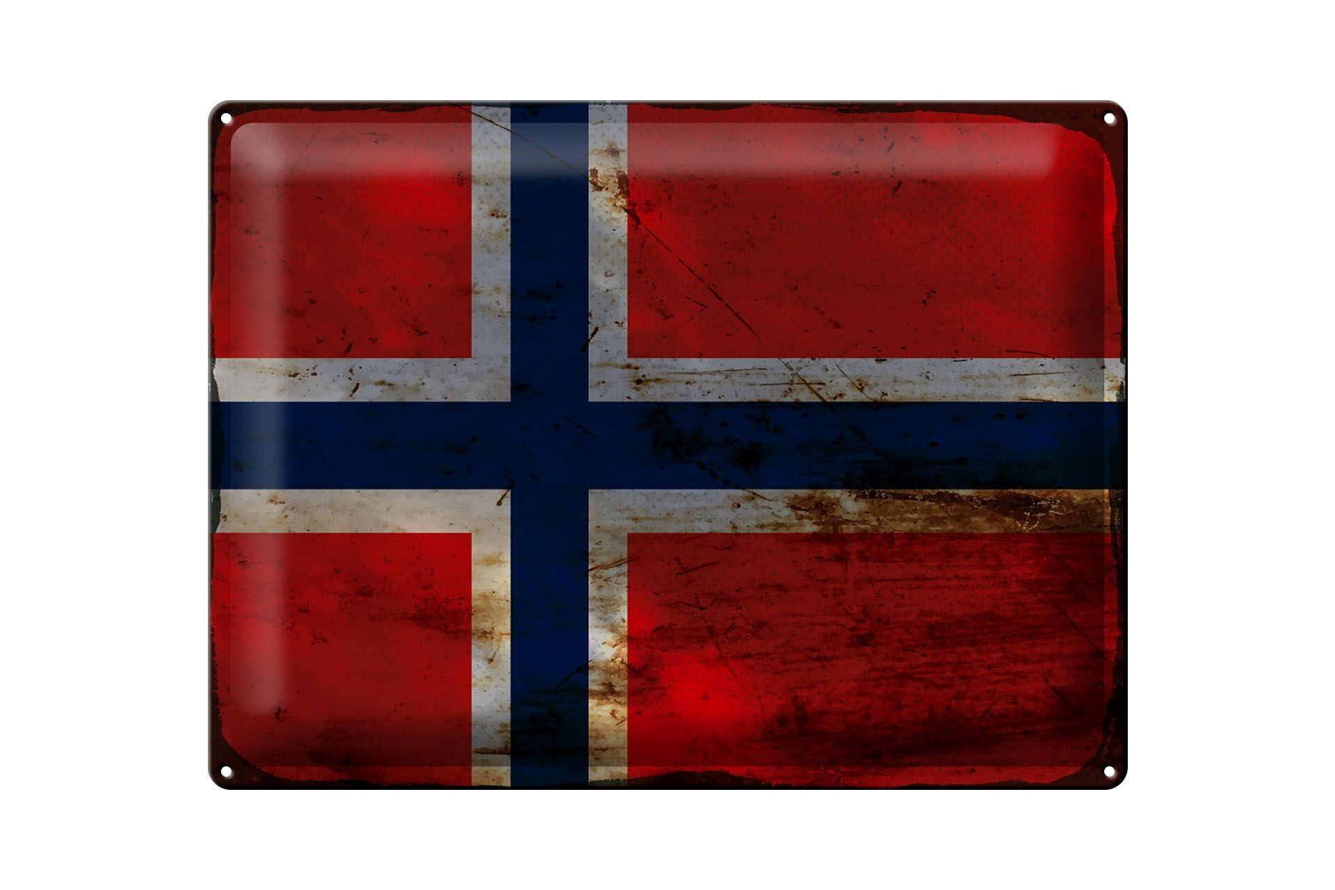 Signe en étain drapeau Norvège 40x30cm drapeau Norvège rouille