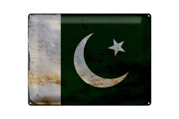 Signe en étain drapeau Pakistan 40x30cm drapeau du Pakistan rouille 1