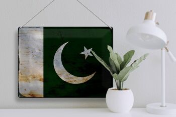 Signe en étain drapeau Pakistan 40x30cm drapeau du Pakistan rouille 3