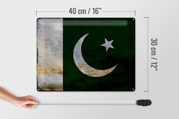Signe en étain drapeau Pakistan 40x30cm drapeau du Pakistan rouille 4