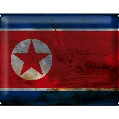 Cartel de chapa con bandera de Corea del Norte, 40x30cm, óxido de Corea del Norte