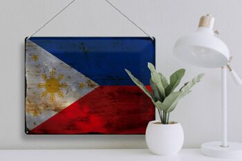 Signe en étain drapeau Philippines 40x30cm Philippines rouille 3