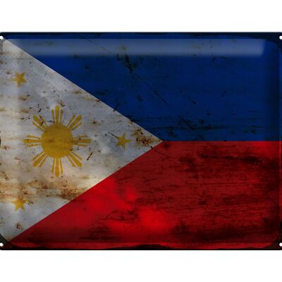 Targa in metallo Bandiera Filippine 40x30 cm Filippine Ruggine