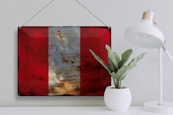 Panneau en étain drapeau du Pérou 40x30cm, drapeau du Pérou rouille 3