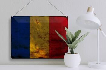 Signe en étain drapeau Roumanie 40x30cm drapeau de la Roumanie rouille 3