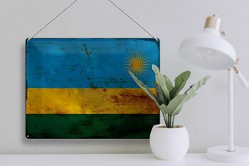 Signe en étain drapeau Rwanda 40x30cm drapeau du Rwanda rouille 3