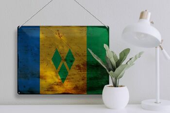 Panneau en tôle drapeau Saint-Vincent Grenadines 40x30cm rouille 3
