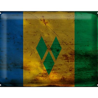 Panneau en tôle drapeau Saint-Vincent Grenadines 40x30cm rouille