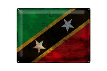 Signe en étain drapeau St. Drapeau Kitts et Nevis 40x30cm Rouille 1