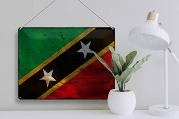 Signe en étain drapeau St. Drapeau Kitts et Nevis 40x30cm Rouille 3