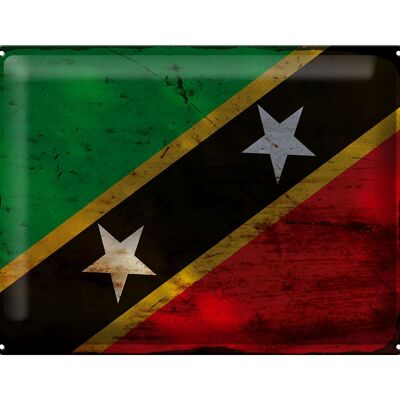 Signe en étain drapeau St. Drapeau Kitts et Nevis 40x30cm Rouille