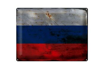 Signe en étain drapeau Russie 40x30cm drapeau de la Russie rouille 1