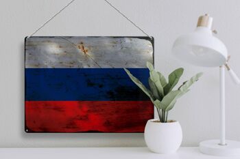 Signe en étain drapeau Russie 40x30cm drapeau de la Russie rouille 3