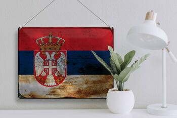 Signe en étain drapeau Serbie 40x30cm drapeau de la Serbie rouille 3