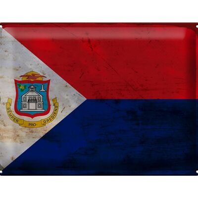 Targa in metallo bandiera Sint Maarten 40x30 cm Sint Maarten ruggine