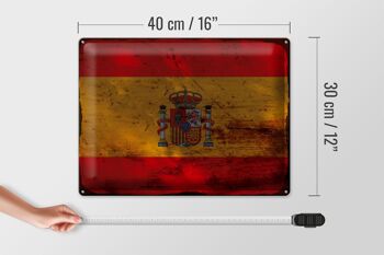 Signe en étain drapeau Espagne 40x30cm drapeau de l'espagne rouille 4