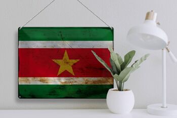 Signe en étain drapeau Suriname 40x30cm drapeau du Suriname rouille 3