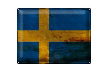 Panneau métallique drapeau de la Suède, 40x30cm, drapeau de la Suède rouille 1