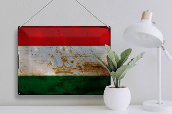 Panneau en tôle drapeau Tadjikistan 40x30cm Tadjikistan rouille 3
