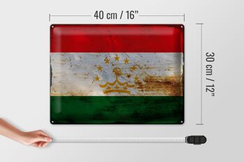 Panneau en tôle drapeau Tadjikistan 40x30cm Tadjikistan rouille 4