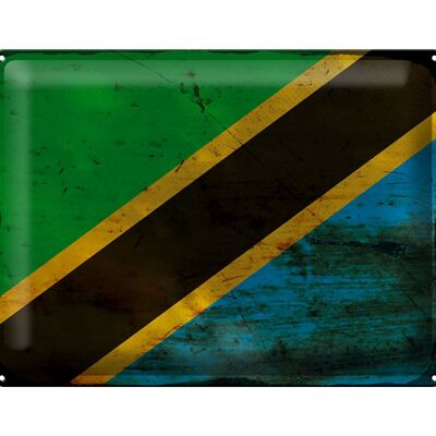 Cartel de chapa Bandera de Tanzania 40x30cm Bandera de Tanzania Óxido