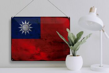 Drapeau de la Chine en étain, 40x30cm, drapeau de Taiwan rouille 3