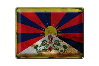 Signe en étain drapeau Tibet 40x30cm drapeau du Tibet rouille 1