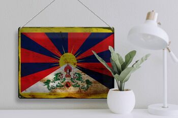 Signe en étain drapeau Tibet 40x30cm drapeau du Tibet rouille 3
