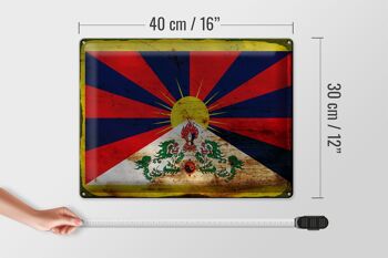 Signe en étain drapeau Tibet 40x30cm drapeau du Tibet rouille 4