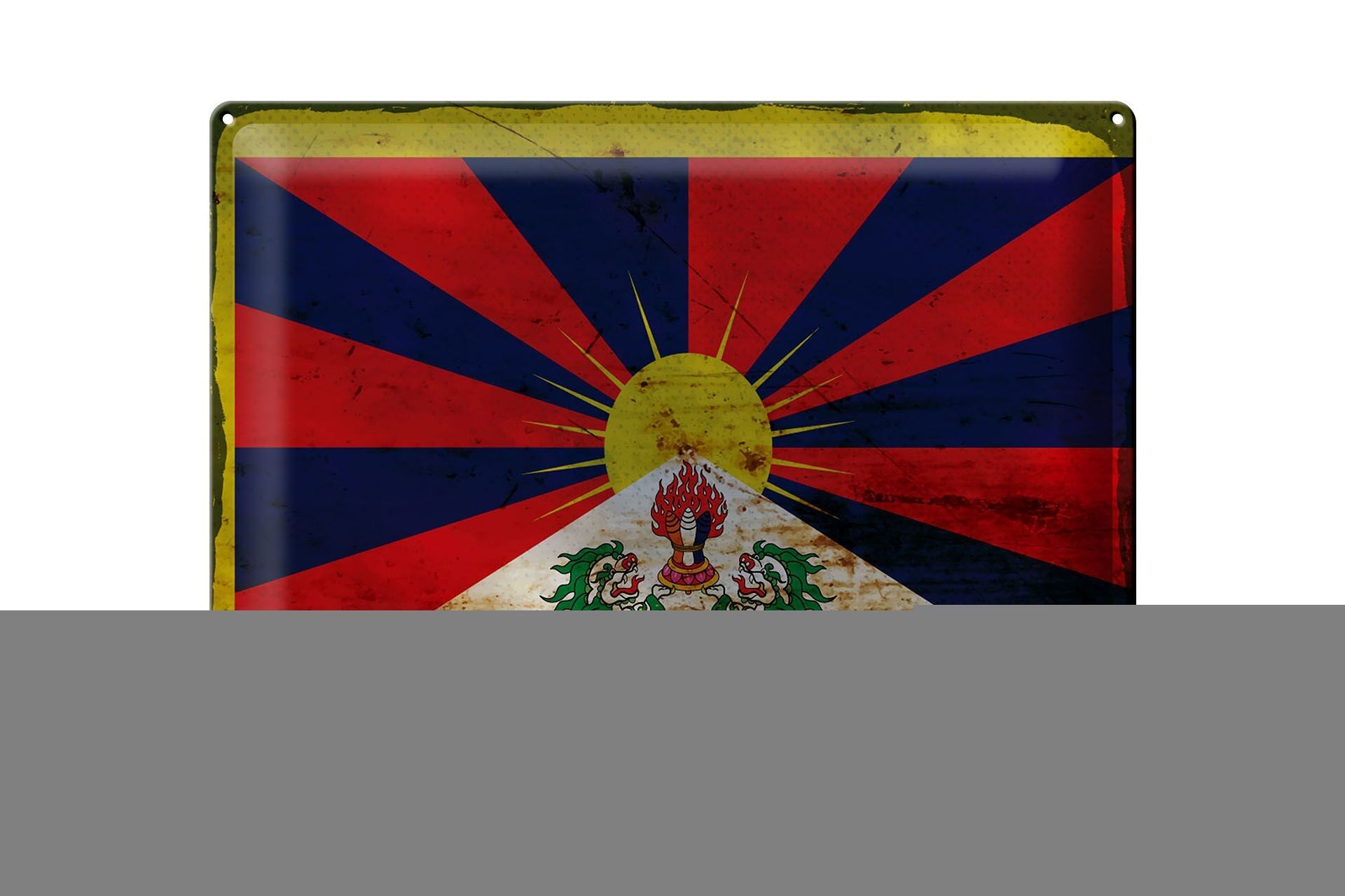 Targa in metallo Bandiera Tibet 40x30 cm Bandiera del Tibet Ruggine
