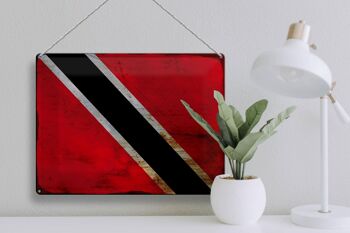Signe en étain drapeau Trinité-et-Tobago 40x30cm, drapeau rouille 3