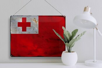 Panneau en étain drapeau Tonga 40x30cm, drapeau des Tonga rouille 3