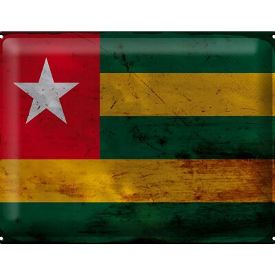 Panneau en tôle drapeau du Togo 40x30cm, drapeau du Togo rouille