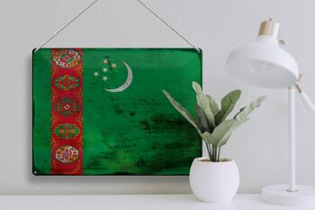 Signe en étain drapeau Turkménistan 40x30cm Turkménistan rouille 3