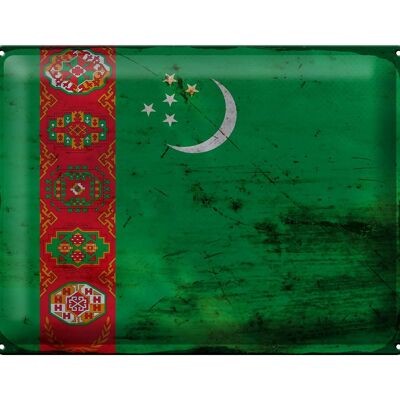 Targa in metallo Bandiera Turkmenistan 40x30 cm Turkmenistan Ruggine