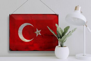 Panneau métallique drapeau Türkiye 40x30cm, drapeau de la Turquie rouille 3