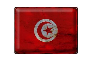 Panneau en tôle drapeau Tunisie 40x30cm, drapeau de la Tunisie rouille 1