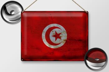 Panneau en tôle drapeau Tunisie 40x30cm, drapeau de la Tunisie rouille 2